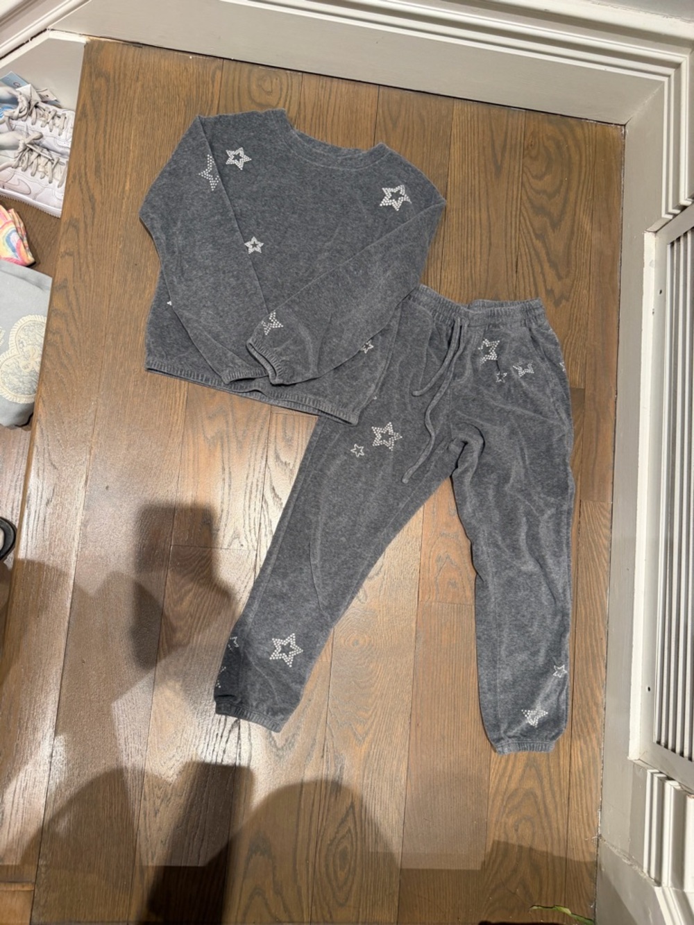 Splendid Charcoal Star Embellished Velour Jogger Set